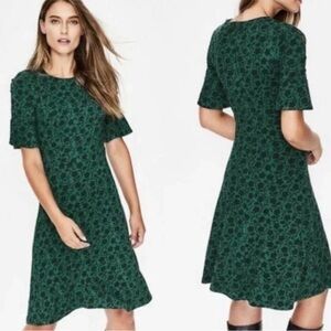 Boden Alexis Jersey Dress Green Black Enchanted Vine Floral US 6P